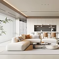 Modern Living Dining Room Interior With Sectional Sofa Dining Table And Decorative Lighting 3d model