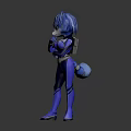 Anthropomorphic Blue Fox Character With Blue Fur Tail And Tight Outfit Standing Pose