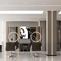 Modern Hair Salon Interior With Round Mirrors Styling Chairs And Lighting