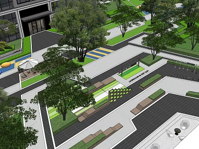 Garden Landscape Design With Trees Walkways Seating Greenery And Paving Features 3d model