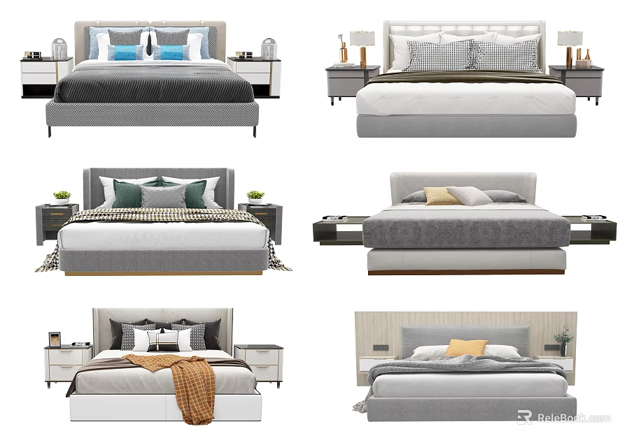 Modern Double Bed Designs Featuring Stylish Headboards Cozy Bedding and Nightstands 3d model