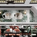 Elegant Modern Restaurant Interior With Stylish Tables Chairs Ceiling Lights And Decorative Wall Art