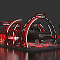 GAME BOY Themed Exhibition Booth With Black Car And Red Decor Setup