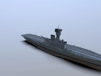 Warship With Gray Hull Long Deck And Tower Structure Military Design 3d model
