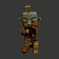 Traditional Armored Sculpture With Green Orange Glaze Kneeling Holding Modern Rifle