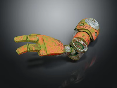 Artistic Mechanical Robot Arm Sculpture With Green Orange Patina And Vintage Intricate Design 3d model