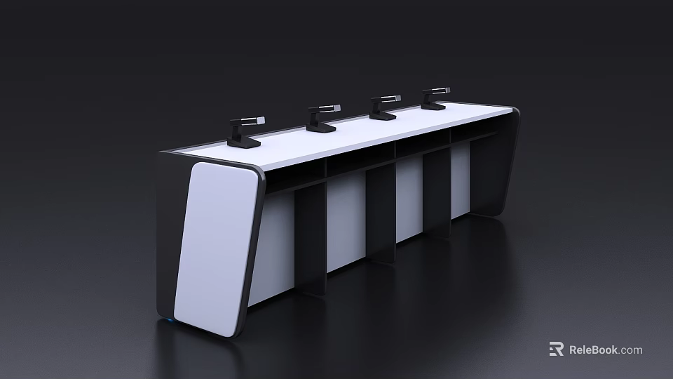 Modern Conference Table With Black White Design And Integrated Monitor Stations 3d model 