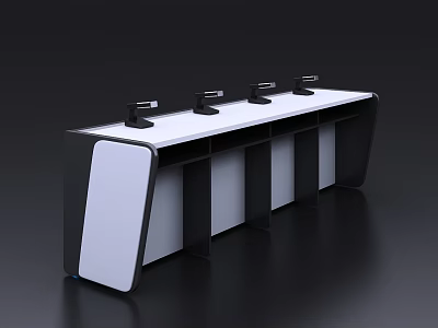 Modern Conference Table With Black White Design And Integrated Monitor Stations 3d model