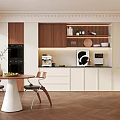 Modern Kitchen Sideboard Design With Wooden Cabinets Countertop And Coffee Machine