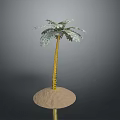 Decorative Palm Tree With Golden Trunk And Green Leaves On Sandy Base
