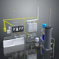 Industrial Equipment System Comprising Yellow Pipes Control Panels Valves And Storage Tanks
