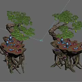 Unique Arbor with Artistic Trunk Design Root Shaped Base and Small Table with Tea Sets 3d model