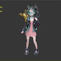 Black Haired Girl With Red Ribbon Holding Yellow Pikachu In Pink Dress And Boots