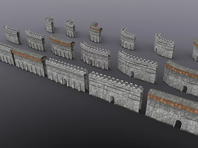 Detailed Stone Architectural Components Including Archways And Wall Segments 3d model