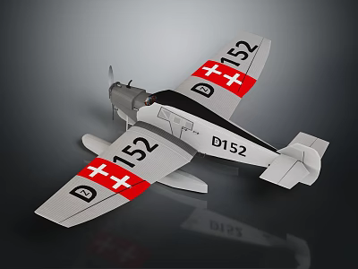 Classic Passenger Aircraft With Red Cross Markings D152 Registration And Wing Number 152 3d model