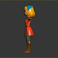 3D Cartoon Game Character With Red Apron Blue Headband Yellow Hair Arms Outstretched And Shovel