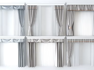 Gray And White Curtain Designs With Valance Styles Sheer Panels For Home Interior Decor 3d model