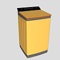 Two Modern Yellow Upright Washing Machines With Black Control Panels