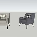 Light And Dark Gray Single Sofas Featuring Black White Checkered Cushions And Black Slim Legs 3d model