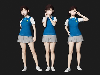 student figure primary school student girl school uniform student 3d model