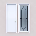 Two White Swing Doors Solid Panel And Glass Design With Gold Handle For Home