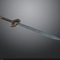 Ornate Fantasy Sword With Blue Blade Red Wrapped Hilt And Sharp Edge