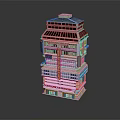 Cartoon Scene Of A Multi Story Building With Neon Signs Windows And Balconies