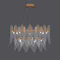 Transparent Leaf Shaped Glass Chandelier With Brass Frame For Modern Interior 3d model