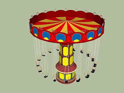 Colorful Swing Amusement Ride With Circular Top Striped Pattern And Multiple Hanging Seats 3d model