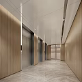 Modern Elevator Lobby With Wooden Walls Marble Floor And Ceiling Lights 3d model