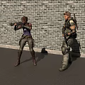 Game Movie Characters Female With Gun And Male With Tactical Gear Standing Against Brick Wall
