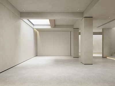 Spacious Basement Open Layout With Gray Walls Concrete Flooring And Skylight 3d model