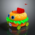 Cartoon Animal Themed Burger Shaped Vehicle With Big Blue Eyes Green Wheels And Red Seat