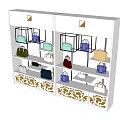 Display Shelves Featuring Various Colored Handbags On Multiple Tiers With Decorative Base