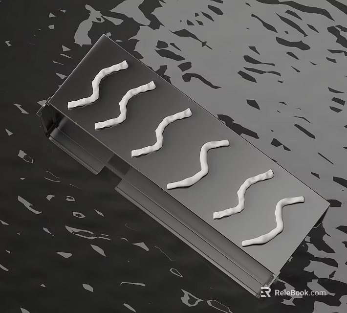 Long Strip With White Wavy Curved Elements On Black Surface 3d model 