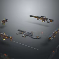 Futuristic Weapons With Mechanical Design Orange Accents And Multiple Models 3d model
