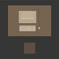 Brown Wooden Desk And Chair Furniture Set With Vintage Computer On Table For Home Office
