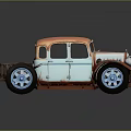 Vintage Custom Rusty Car with Orange Roof Light Blue Body Blue Wheels and Reflection