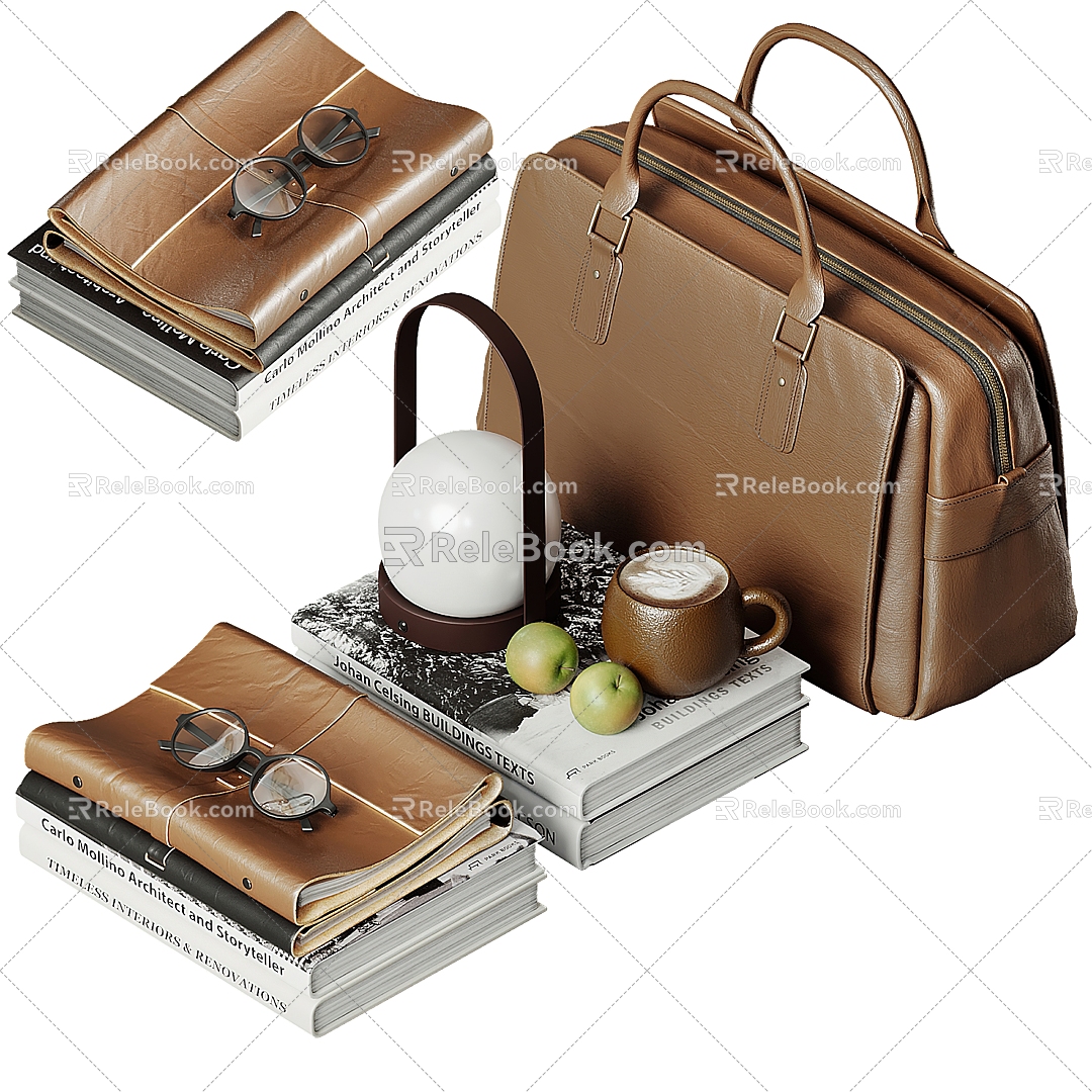 Ornaments Ornaments Ornaments Combination Ornaments Books Beautiful Chen Ornaments Ornaments Leather Bag 3d model