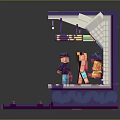 Modern Stylish Pixel Scene Featuring Purple Platform And Two Standing Characters 3d model