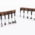 Wooden Entryway Side Cabinet With Hanging Rack Holding Forks Spoons And Spatulas