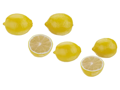 Whole And Halved Yellow Lemons Fresh Citrus Fruits Isolated On White 3d model
