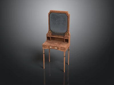 Classic Wooden Dressing Table With Mirror And Drawers For Bedroom Decor 3d model