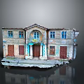 Old Weathered Building With Faded Walls Wooden Doors And Windows Archway Top And Stone Steps