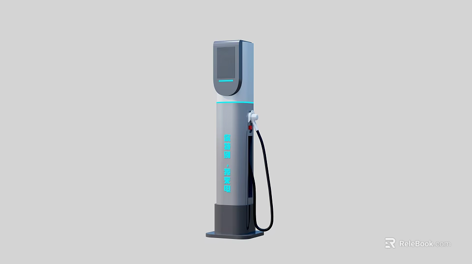 Modern Electric Vehicle Charging Station With Digital Display And Charging Cable 3d model 