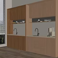 Modern Pantry Interior With Wooden Cabinets Sinks Coffee Machine And Shelves With Cups