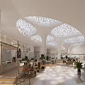 Modern Shopping Mall Store Interior With Intricate Ceiling Design Natural Light And Green Plants