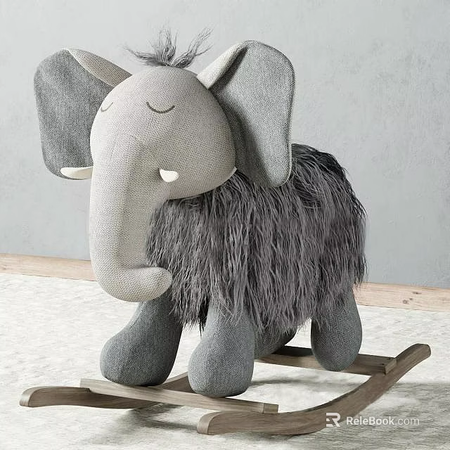 Gray Elephant Plush Rocking Toy With Large Ears And White Tusks For Kids Indoor Use 3d model 
