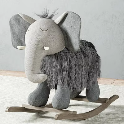 Gray Elephant Plush Rocking Toy With Large Ears And White Tusks For Kids Indoor Use 3d model