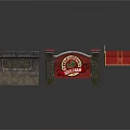 Wild West Themed Scene Components With Red Archway Wooden Wall And Awning